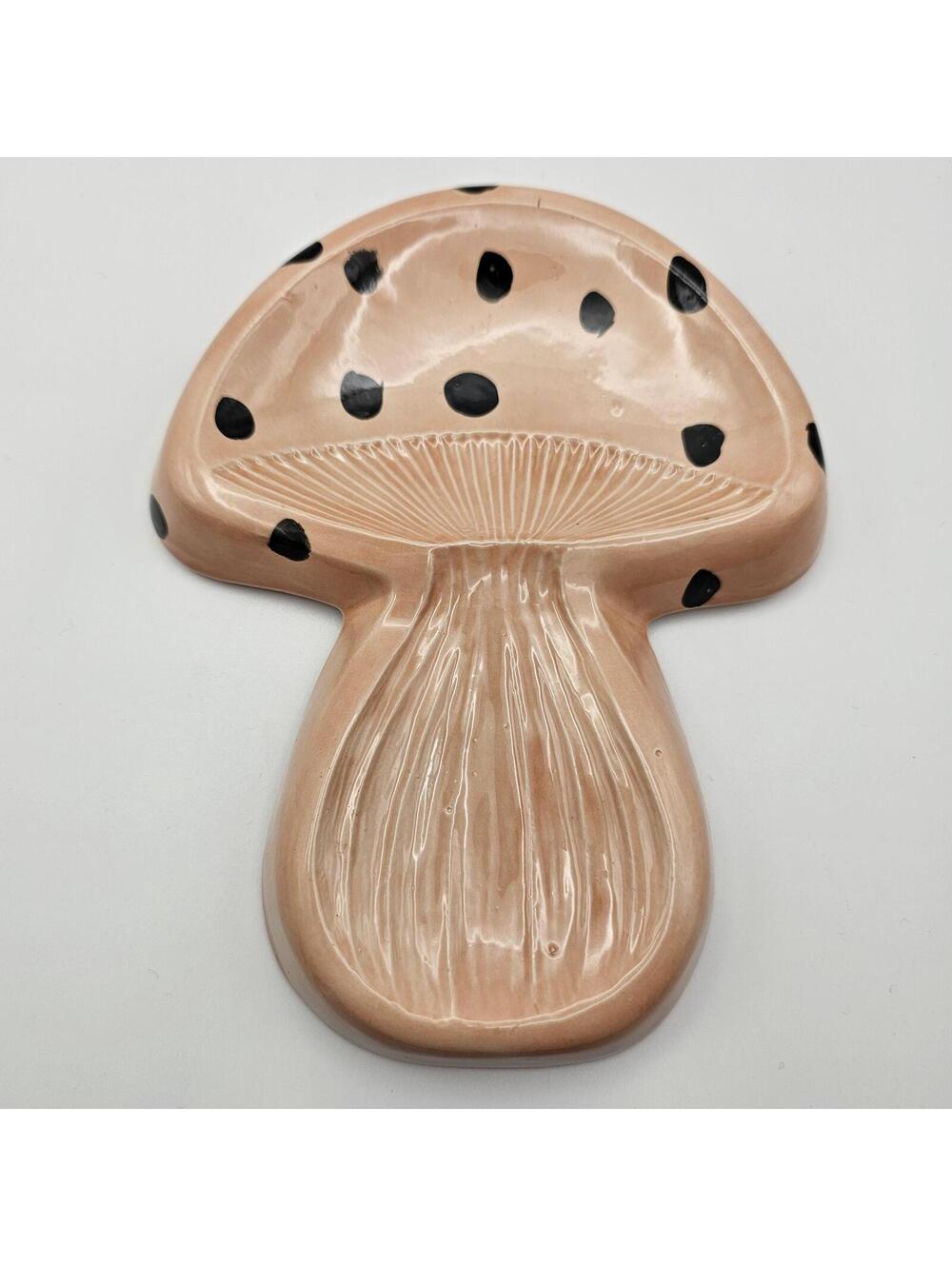 Vintage Handmade Mushroom Spoon Rest Cottagecore Ceramic Trinket Tray Pottery